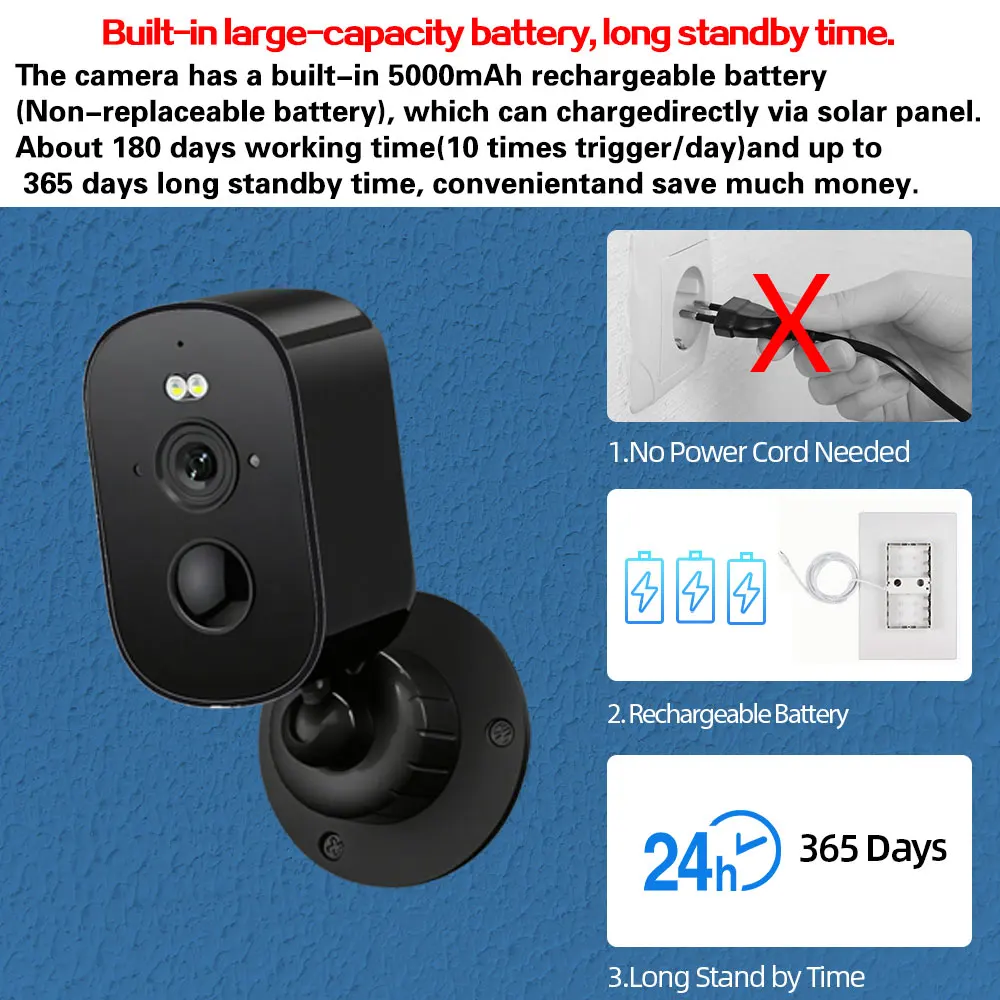 5MP Tuya Solar Wifi Camera Outdoor Color Night Vision Built in Rechargeable Battery CCTV Security Surveillance Camera Smar Life