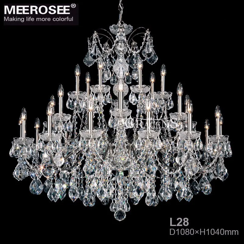 Meerosee Modern Chrome Chandelier Light Fixture 28 Lights Clear K9 Crystal Pendant for Lamp Living Room Bedroom Dining Room