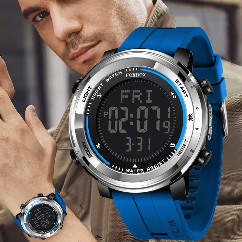 FOXBOX New Luxury Men Watch Military Silicone Waterproof Sport Watches For Men's Fashion LED Electronic Wristwatch Montre Homme