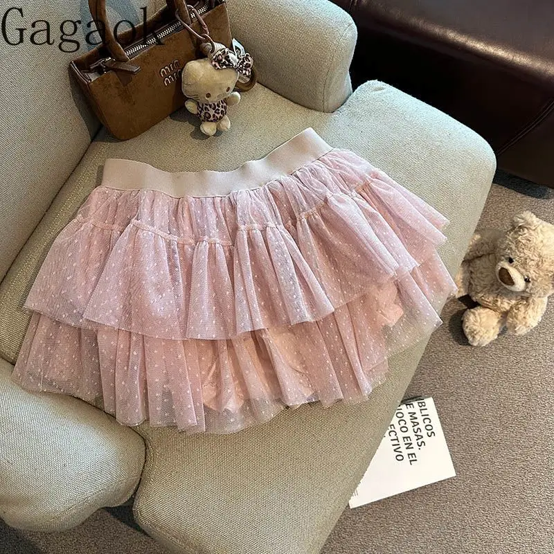 

Gagaok, модная женская юбка, осень 2022, сетчатые пышные юбки в горошек, милая корейская одежда с высокой талией для похудения, нежная кавайная одежда