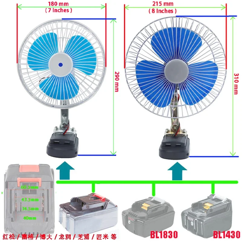 Mini Electric Motor Oscillating Fan USB Adapter Portable Power Bank for Makita 14.4V 18V Li-ion Battery BL1830 Hongsong Lomvum