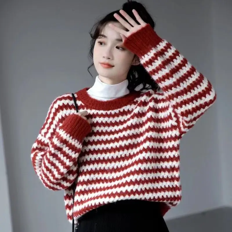 女性のだぶだぶのカジュアルセーター,特大の織りセーター,韓国の服,愛らしい,冬,2023