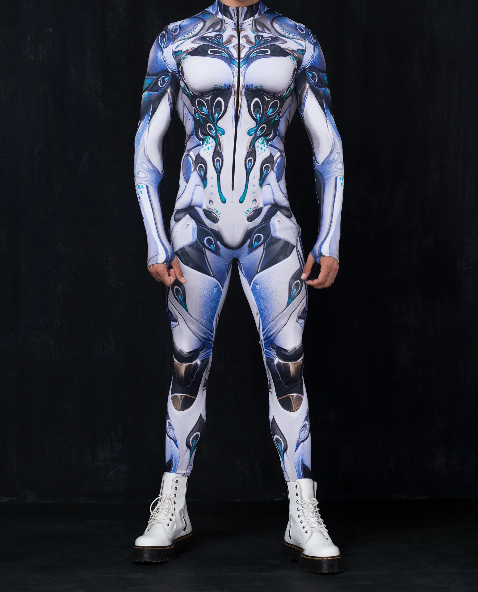 Unisex Totenkopf Steampunk Mechanische Rüstung Bodysuit Elastischer Punk Cosplay Zentai Jumpsuit Anzug Halloween Party Performance Kostüm – Detail 9