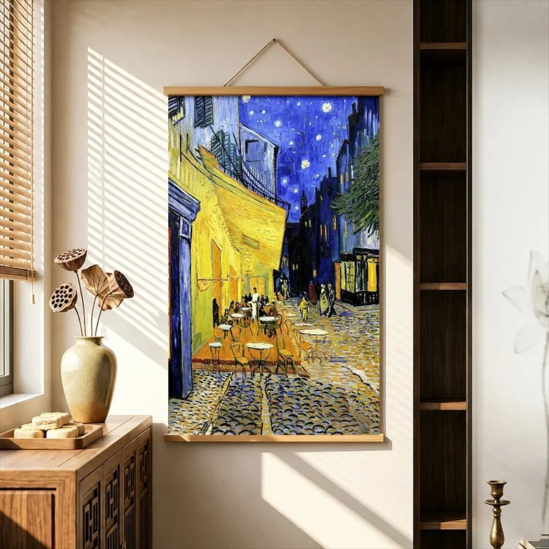 Wall Art Colorful Garden Paths and Starry Landscapes, Expressive Landscape Pearlescent Canvas Hanging Scroll for Creative Studio