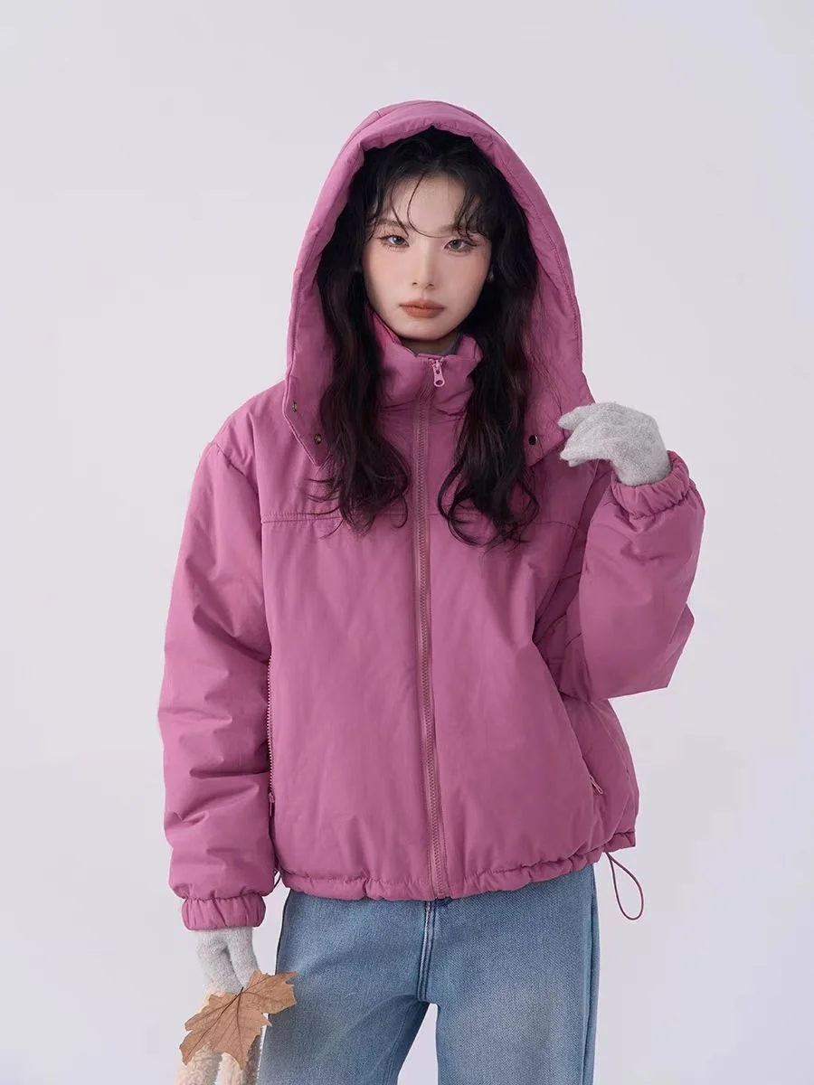 

Женское короткое хлопковое пальто с капюшоном, зимнее новое однотонное свободное теплое повседневное пальто, верхняя одежда, топ