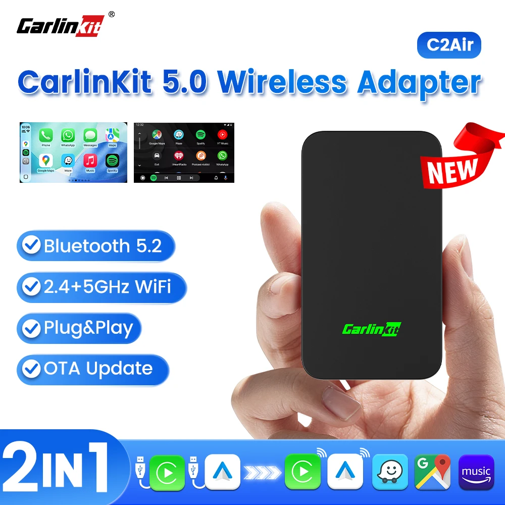 Adapter CarlinKit 5.0 Wireless CarPlay Plug and Play, przewodowy na bezprzewodowy Android Auto Car Play Mini…
