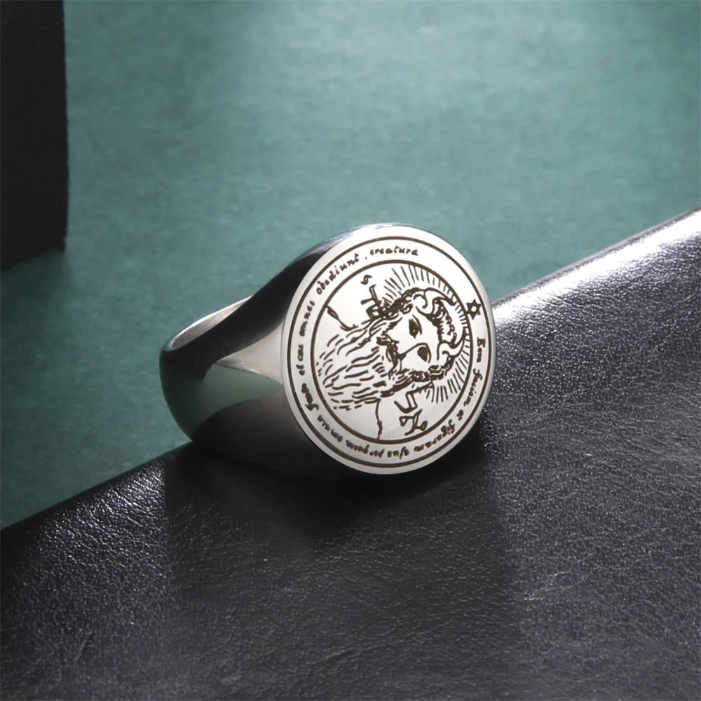 EUEAVAN Key of Solomon Seal Rings for Men Stainless Steel Silver Color The First Pentacle Ring Good Luck Talisman Amulet Jewelry