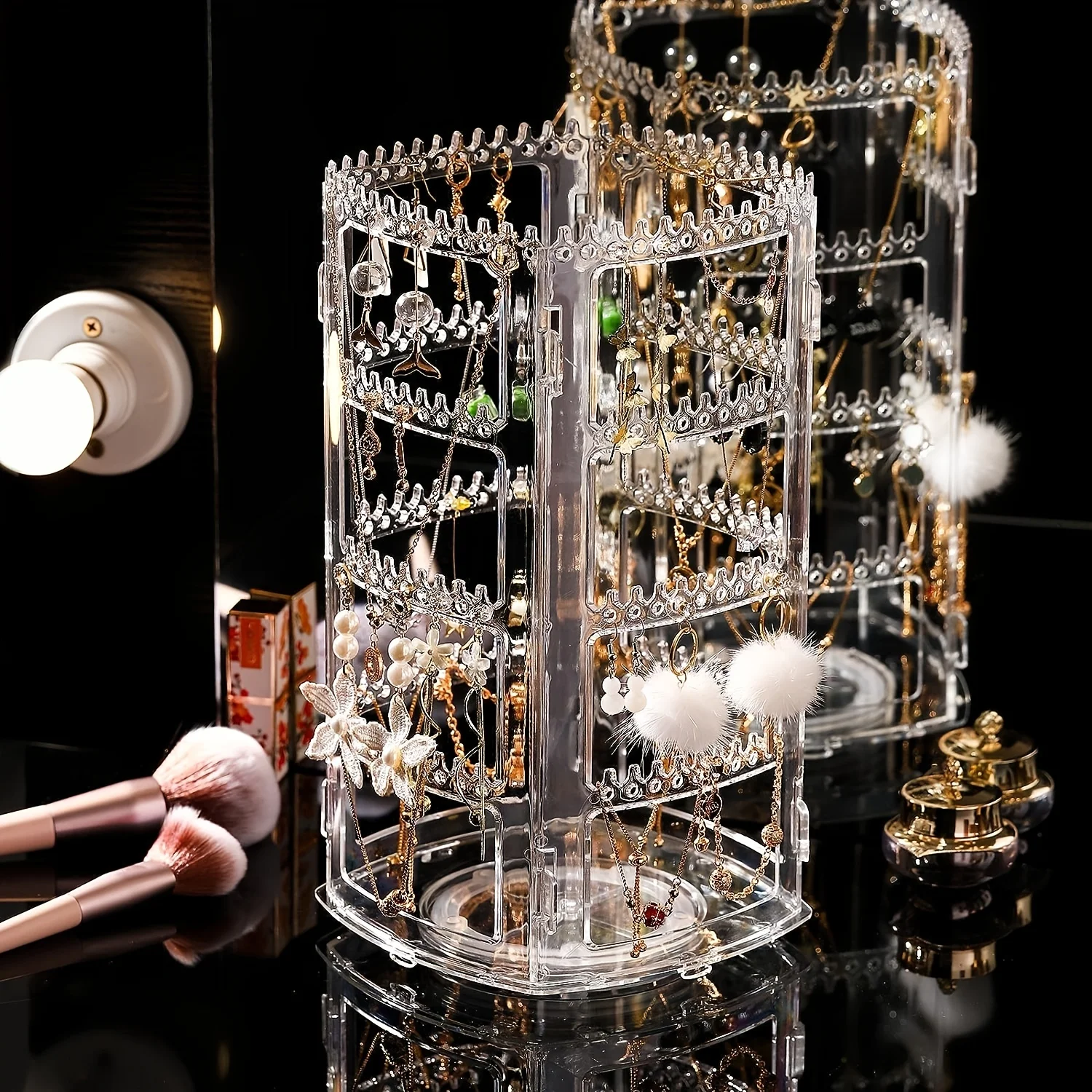 1pc 360 Transparent Rotating Earring Holder, 4 Layers Jewelry Display Stands For Earrings Bracelets Necklaces