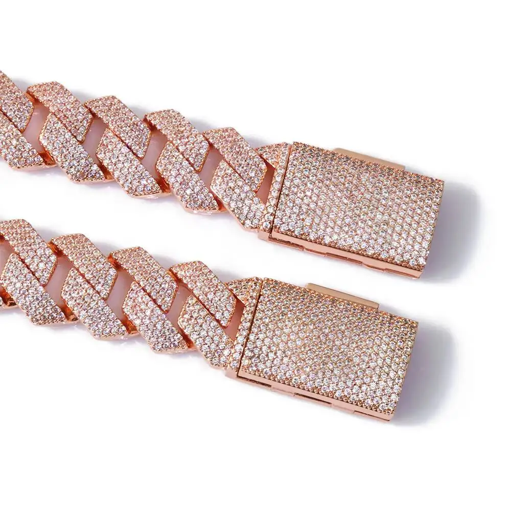 Luxury NUOYA Luxury Miami Cuban Link Chain Necklace 15mm 4 Row Width Iced Out with CZ Stones Prong Set Rose Gold Plated Hip Hop
