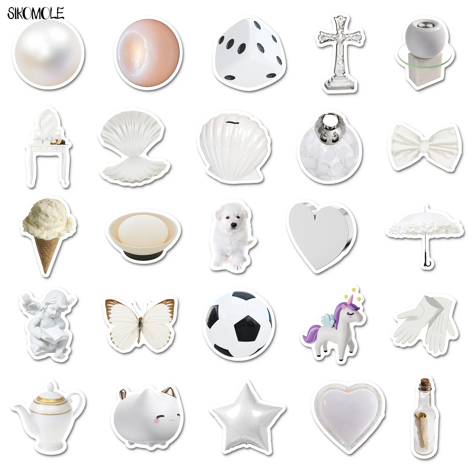 10/30/50PCS 귀여운 흰색 항목 스티커 INS 홈 장식 Kawaii 미적 DIY 아이 여행 수하물 냉장고 데칼 낙서 스티커 팩