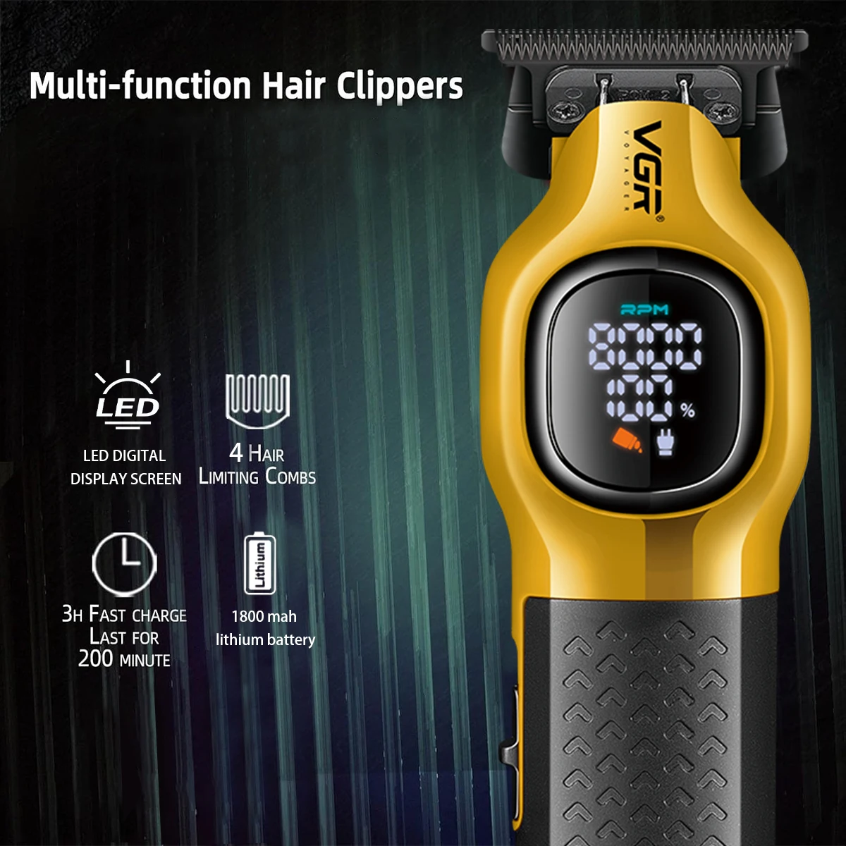 Vgr clipper base de carregamento 8000rpm aparador barbeiro profissional recarregável máquina aparador cabelo para homem 41