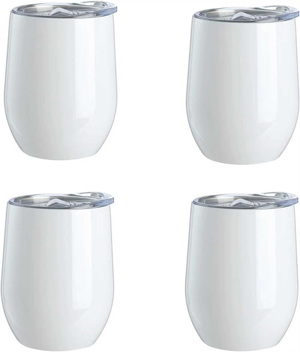 

4 Pack Sublimation Blank Wine Tumbler Cups White 12OZ Stainless Steel Insulated Bottle DIY Heat Transfer Print Mugs Cups Tumbler