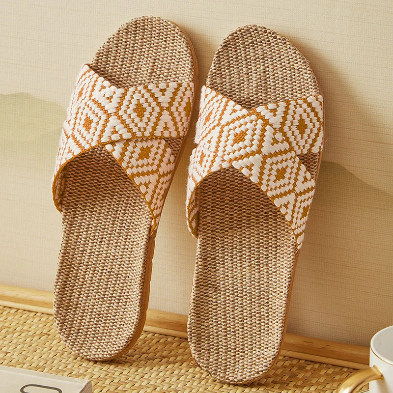 Trendy Linen Women\'s Slippers 2024 Summer New Design Sense Breathable Flat Bottom Anti Slip Wear Casual Slippers Zapatos Mujer