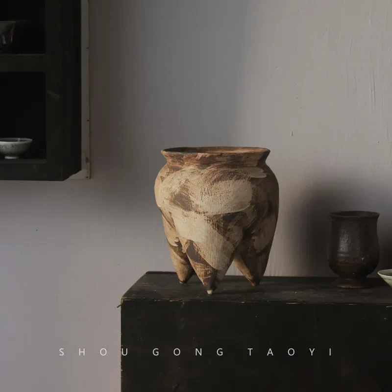 Jingdezhen Ceramic Vase Retro Pottery New Chinese Style Wabi Sabi Flower Arrangement Home Decor B&B Hotel Ornament