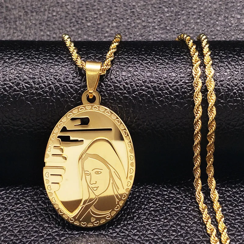 Dziewica Maryja Naszyjnik ze stali nierdzewnej Katolicki Matka z Guadalupe Dziewica Dziewczyny Naszyjnik Ikona Medal Biżuteria Collares hombre — zdjęcie 7