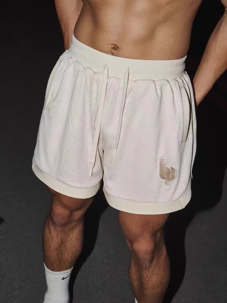 

Мужские летние шорты в американском уличном стиле с вышивкой, сетчатые, повседневные, модные, свободные, дышащие, спортивные, длиной до колена