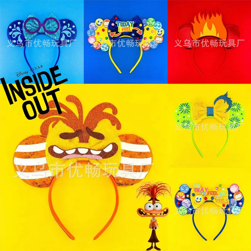 Disney Inside Out 2 Hair Band Anime Joy Anger Anxiety Sequin Ears Hair Hoop Headbands Party Supplies Hair Accessories Gifts