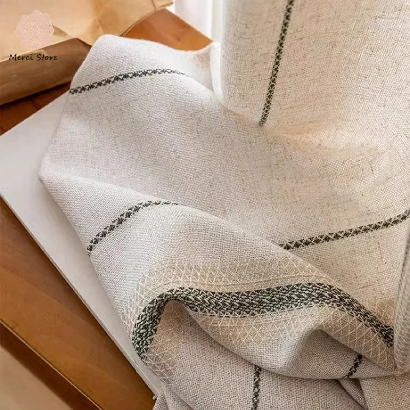 High-end Custom French Cream Wind Linen Thick Jacquard Curtains for Living Room Tea Room Bedroom Study Room Home Decor Custom