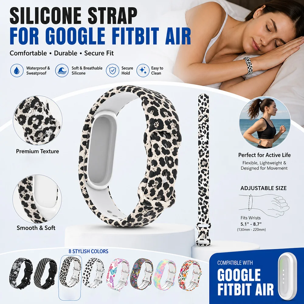 New Printed Silicone Watch Strap for Google Fitbit Air Unisex Adjustable Outdoor Stroll Long‑Time Wearing for Google Fitbit Air