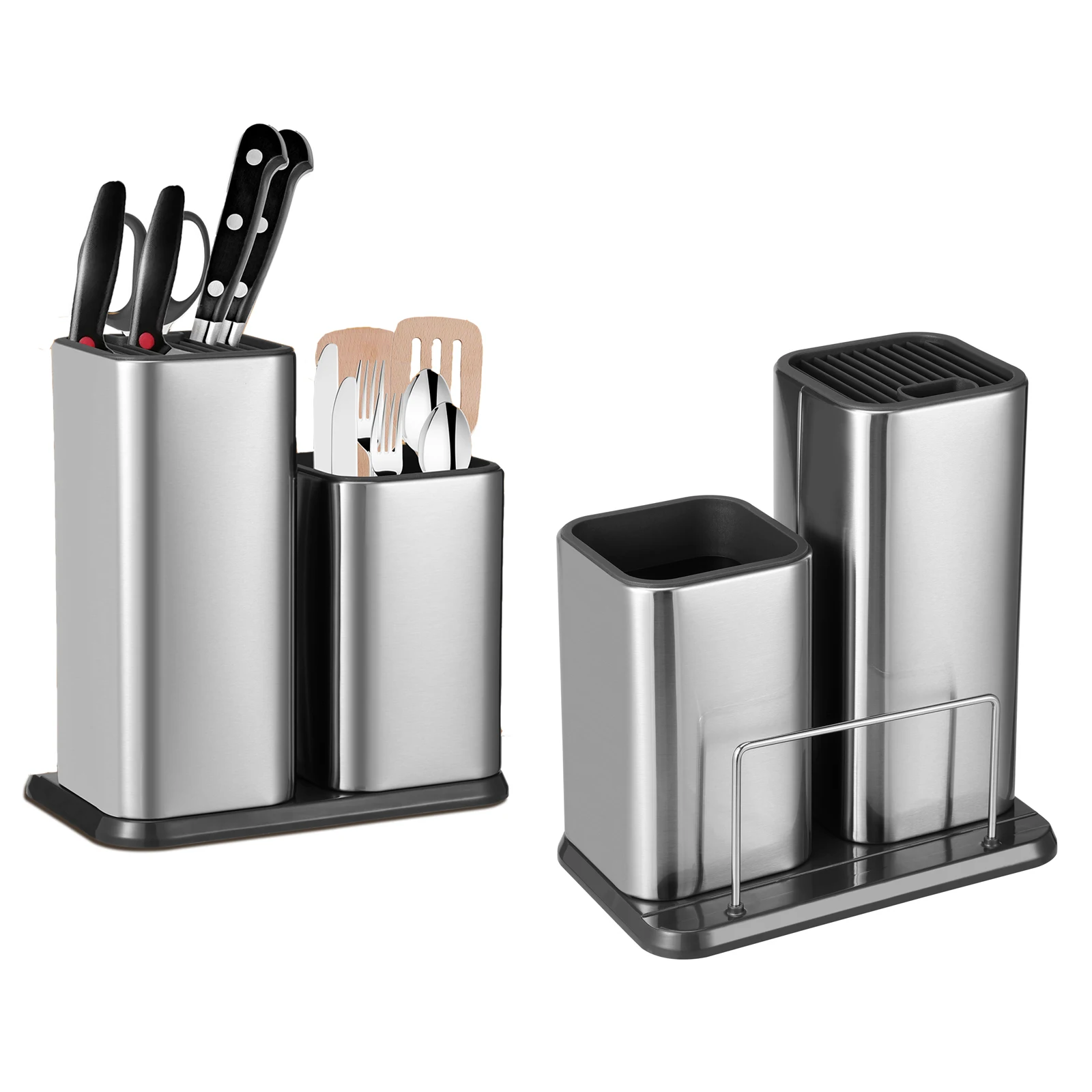 2-in-1 Utensilien-Messerhalter, Essstäbchen, Löffel, Aufbewahrungsbox, Edelstahl, Bodenablauf, Küchenarbeitsplatte, Geschirr-Organizer, Rack