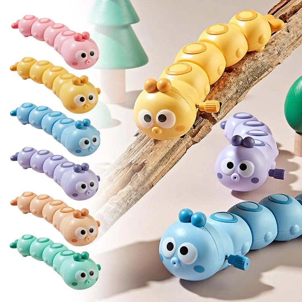 Cute Plastic Chained Caterpillar Toy Multi-Colour Wind-up Clockwork Toy ABS Sturdy Swaying Crawling Toy For Kids Gifts 1Pcs