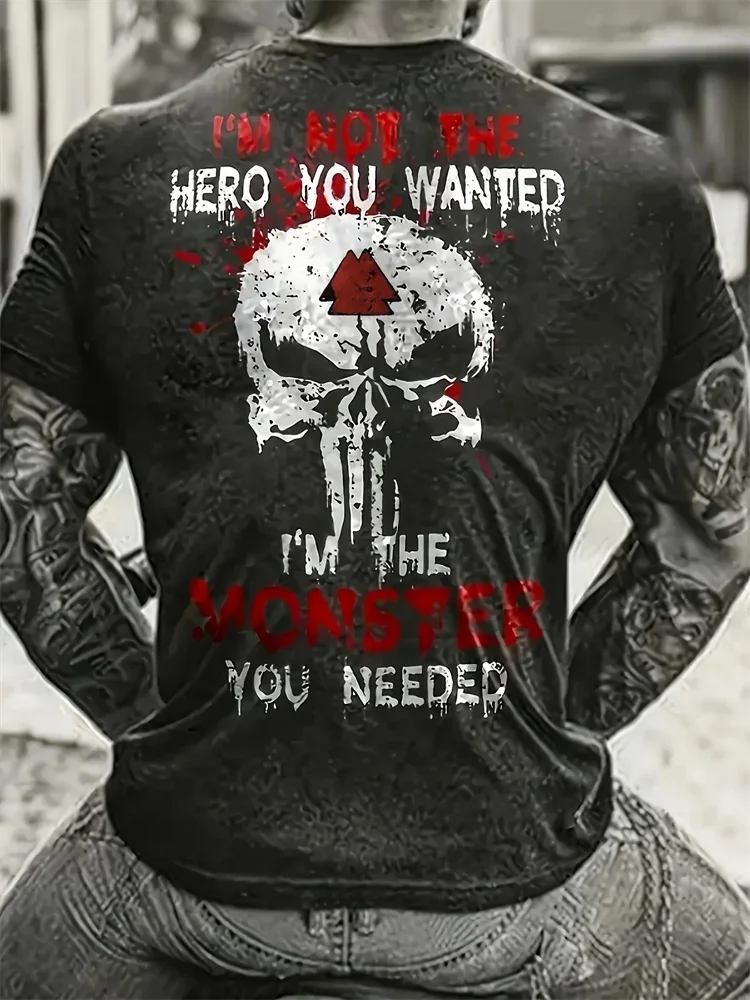 Vintage Grim Reaper Fire Skull Print T-Shirt 3D Letter Horror Gothic Style Short Sleeve Tops Summer Street Fashion T Shirts