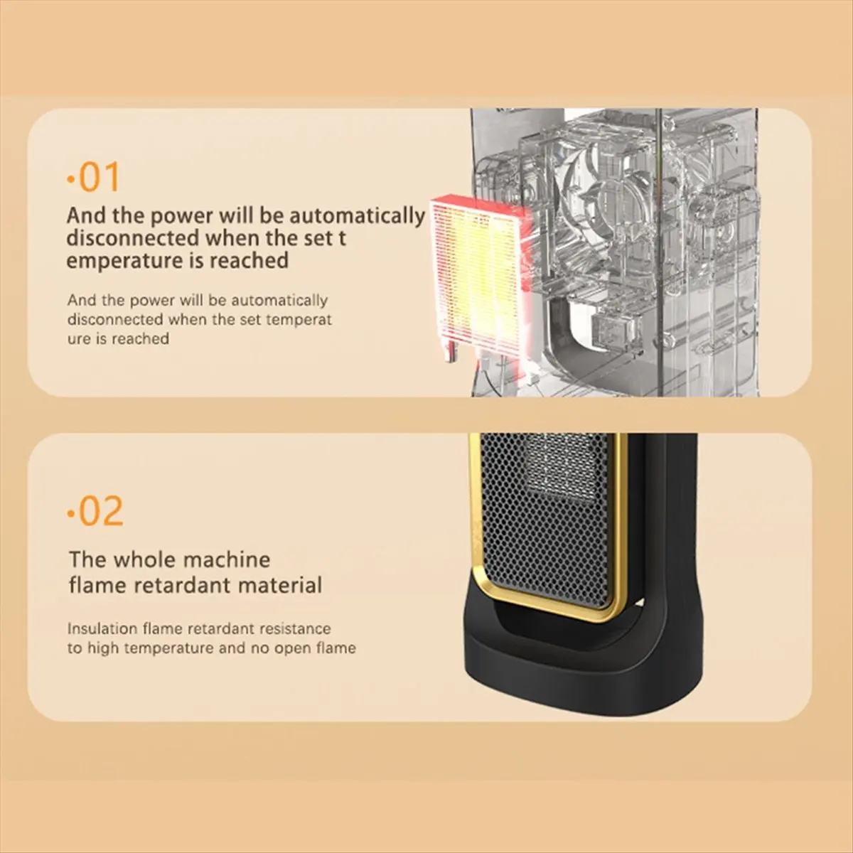 A008 Space Heater, Desk Heater with 900W, 45° Adjustable Angle, Small Electric Heater for Indoor Office Use US Plug