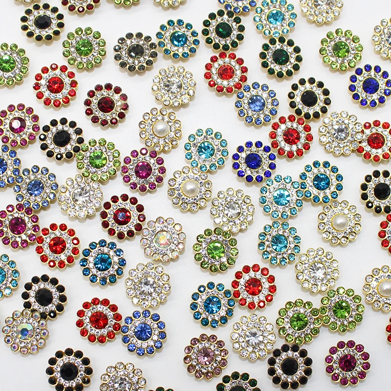 8mm-12mm Sunflower Sewing Claws Rhinestone Crystal Glass Beads Buttons Mixed Color Stones Sewn on Rhinestones for Clothes Sewing