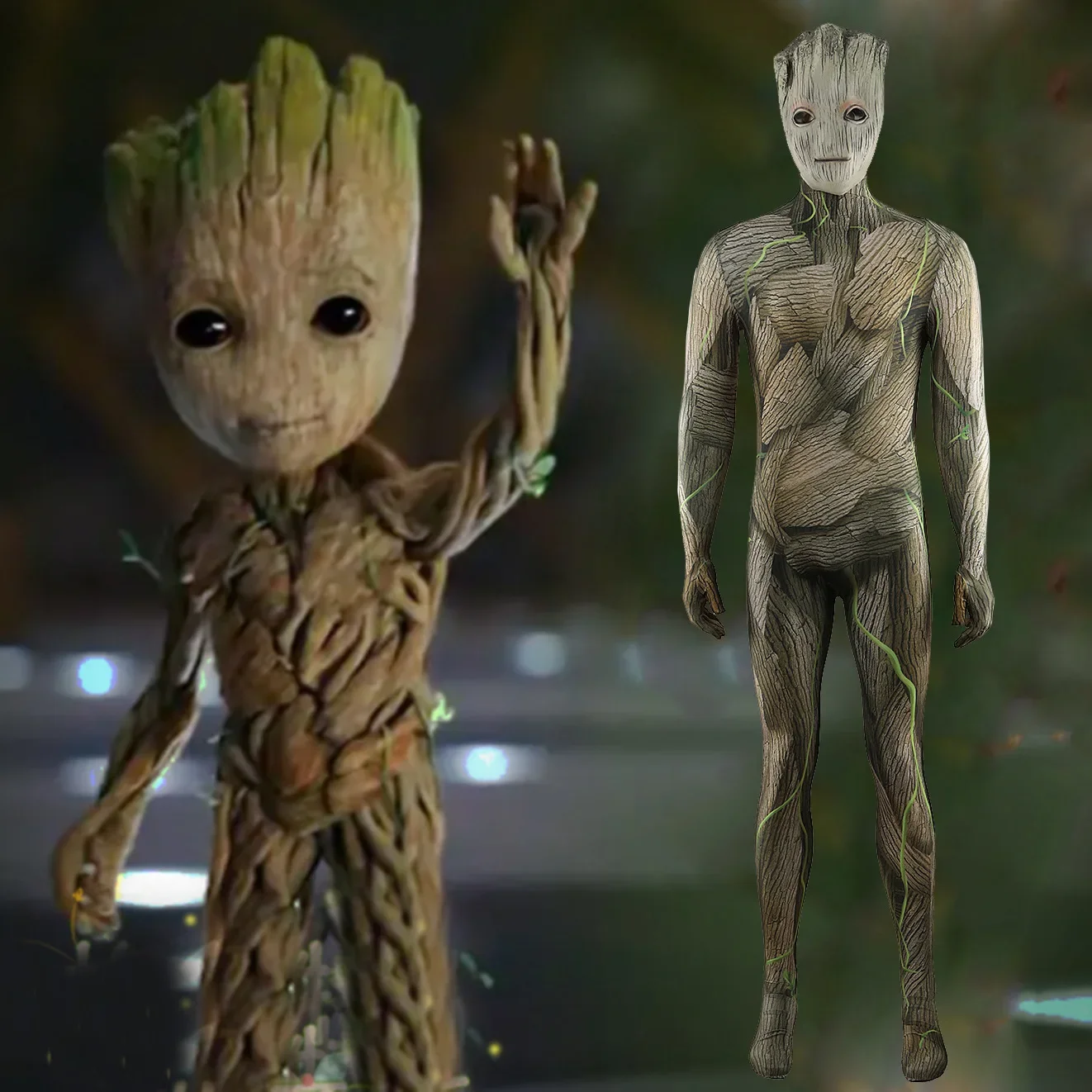 Guardians of the Groot Galaxy Cosplay Costume Superhero Spandex Zentai Suits Groot Bodysuit Jumpsuit Halloween Costume Adult Kid