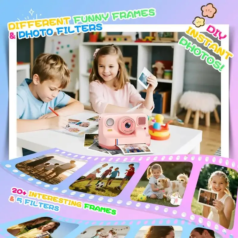 2026 NEW Kids Digital Camera with Instant Print-Dual Lens 1080P HD Selfie Video 32GB For Girls Boys Ages 3-12 Digital Kid Camera