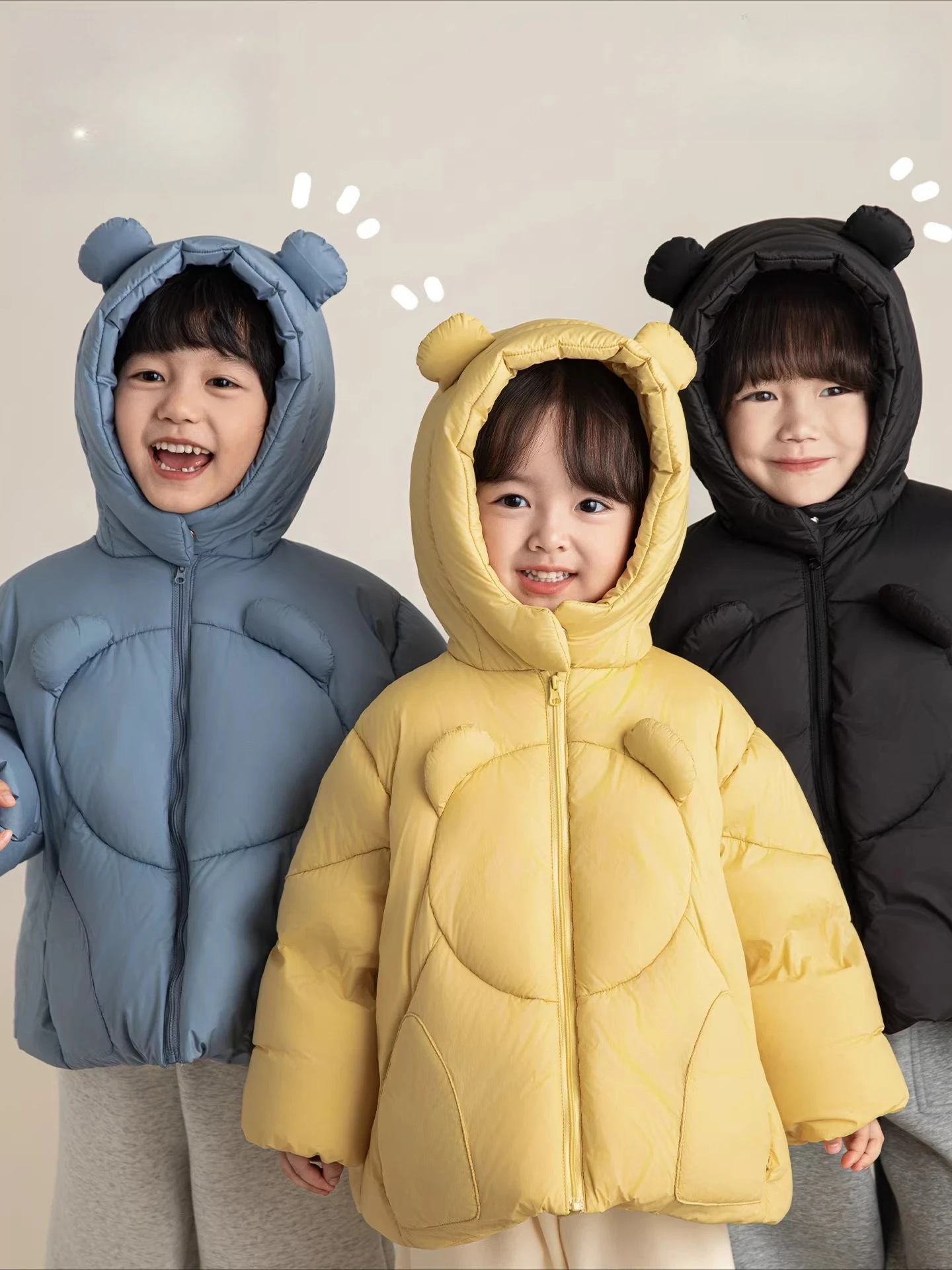 Boys Winter Down Coat 2026 3D Bear White Duck Windproof Thermal Hooded New Year Gift 1-7 Years