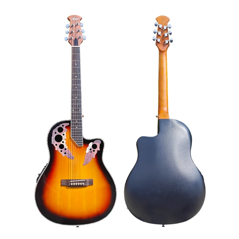 Aiersi-Sunburst Colour Electric Acoustic Guitar, 6 Strings, Round Back, Ovation Guitar, Cutaway Design, Electric Folk Guitar