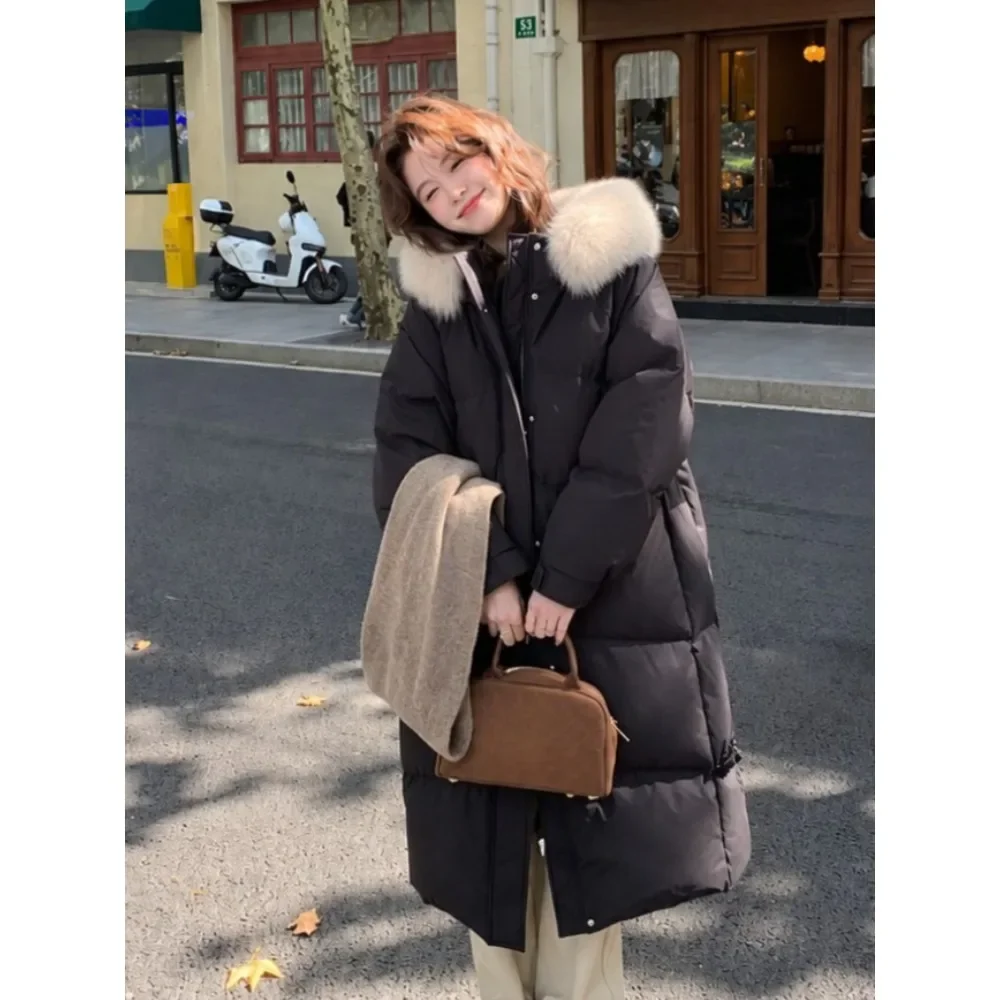 Winter Long Parka Women Y2K Retro Style Faux Fur Collar Cotton Padded Coat Korean Vintage Warm Thick Street Outer Jackets