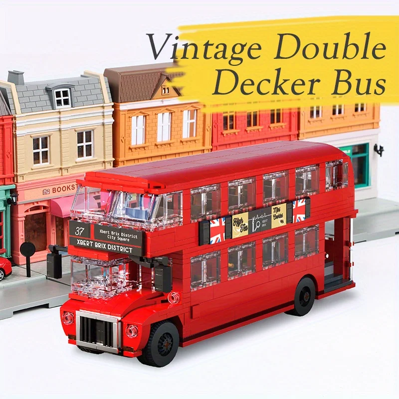 

Vintage Double Decker Bus Building Block, observe The Tour Bus From Differet Angles, Home Furnishing Decor