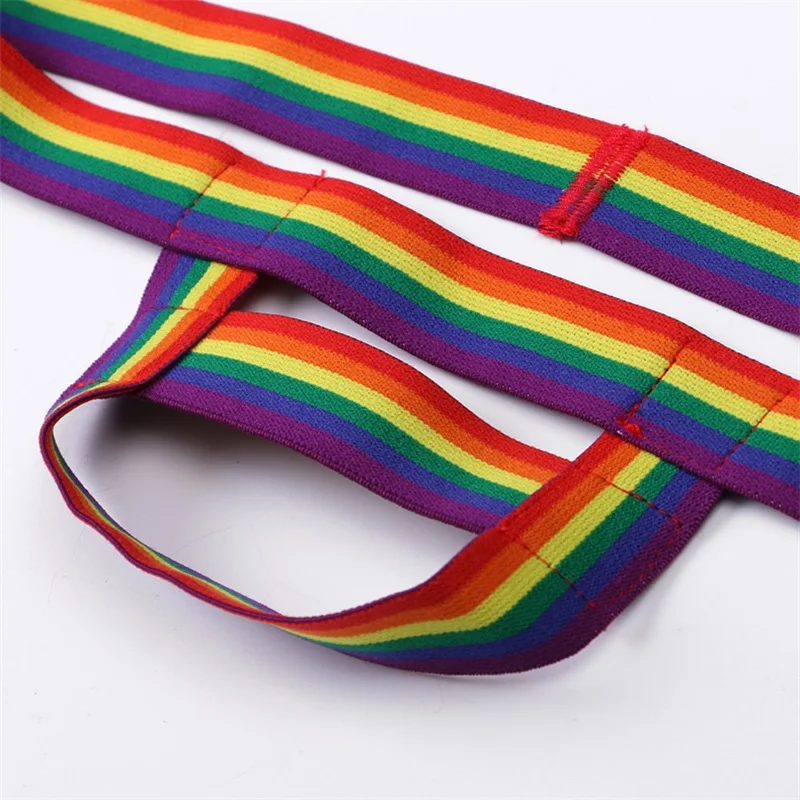 CLEVER-MENMODE الرجال مثير حزام رياضي Crotchless خاتم الديك ثونغ مفتوحة بعقب سراويل عارية الذراعين بيكيني قوس قزح مخطط الوثن ازياء #6