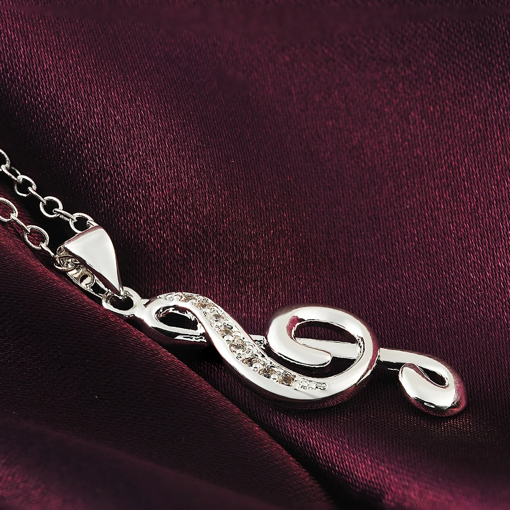 925 Sterling Silver Necklace 18 Inch Crystal Elegant Musical Note Pendant High Quality Fashion Jewelry Christmas Gift