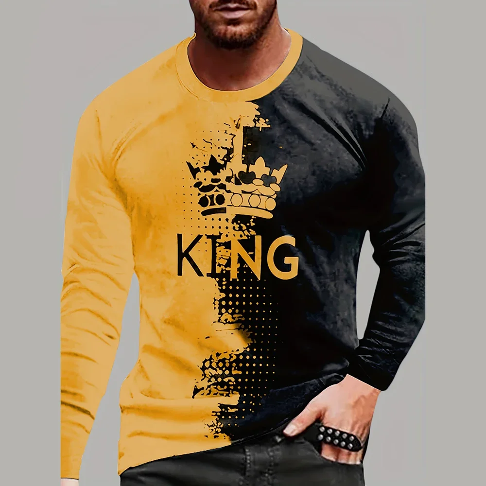 Men King Crown Shirt Long Sleeve Crew Neck Print Oversized Soft Casual Streetwear Novelty Trendy Cool Fashion New Stylish Royal