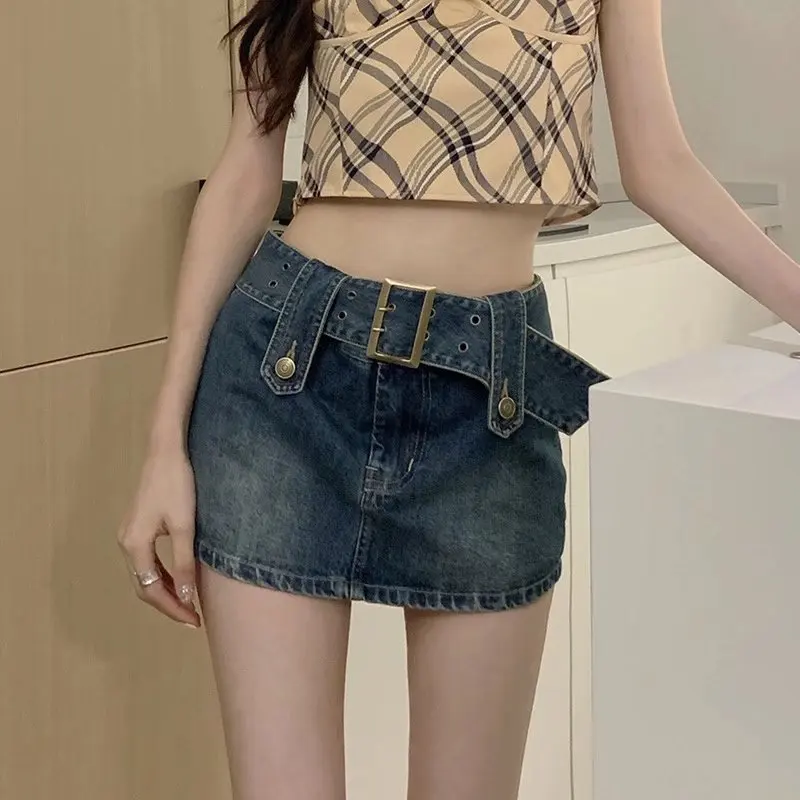 

European and American hot girl denim half-skirt pants, women's summer new short skirt, anti-slip, A-line hip-hugging skirt