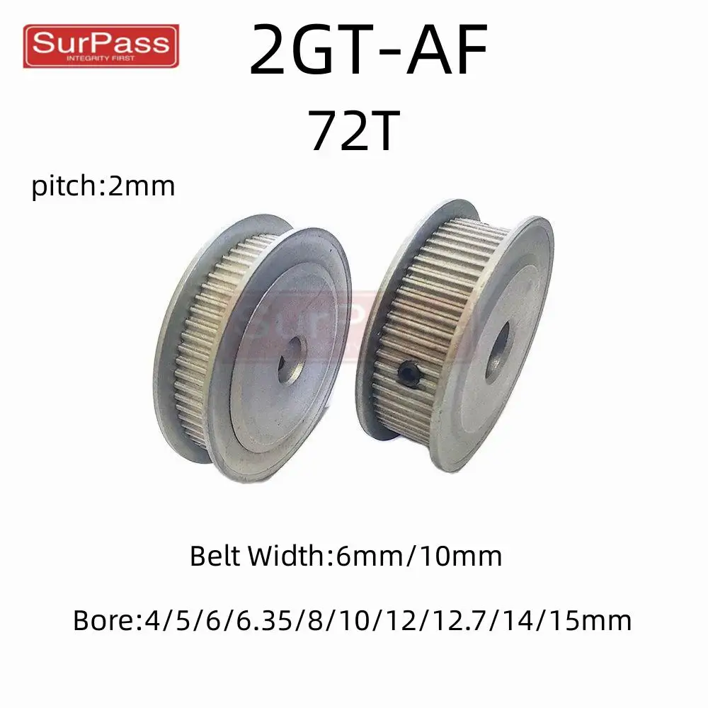 GT2/2GT Número de dientes 72T Diámetro de la polea de distribución 4/5/6/6,35/8/10/12/12,7/14/15 mm para ancho de la correa: correa de distribución de 6 mm/10 mm