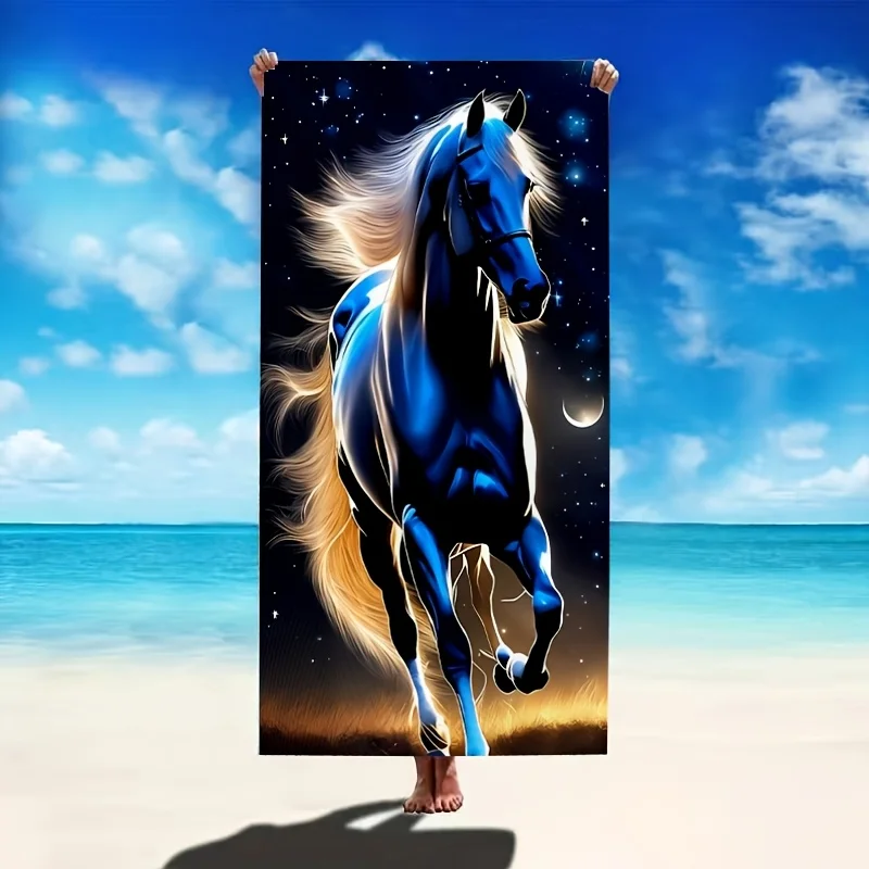 Blue Horse Starry Sky Print Beach Towel Polyester Soft Quick Dry Large Bath Towel Summer Swimming Pool Surfing Blanket