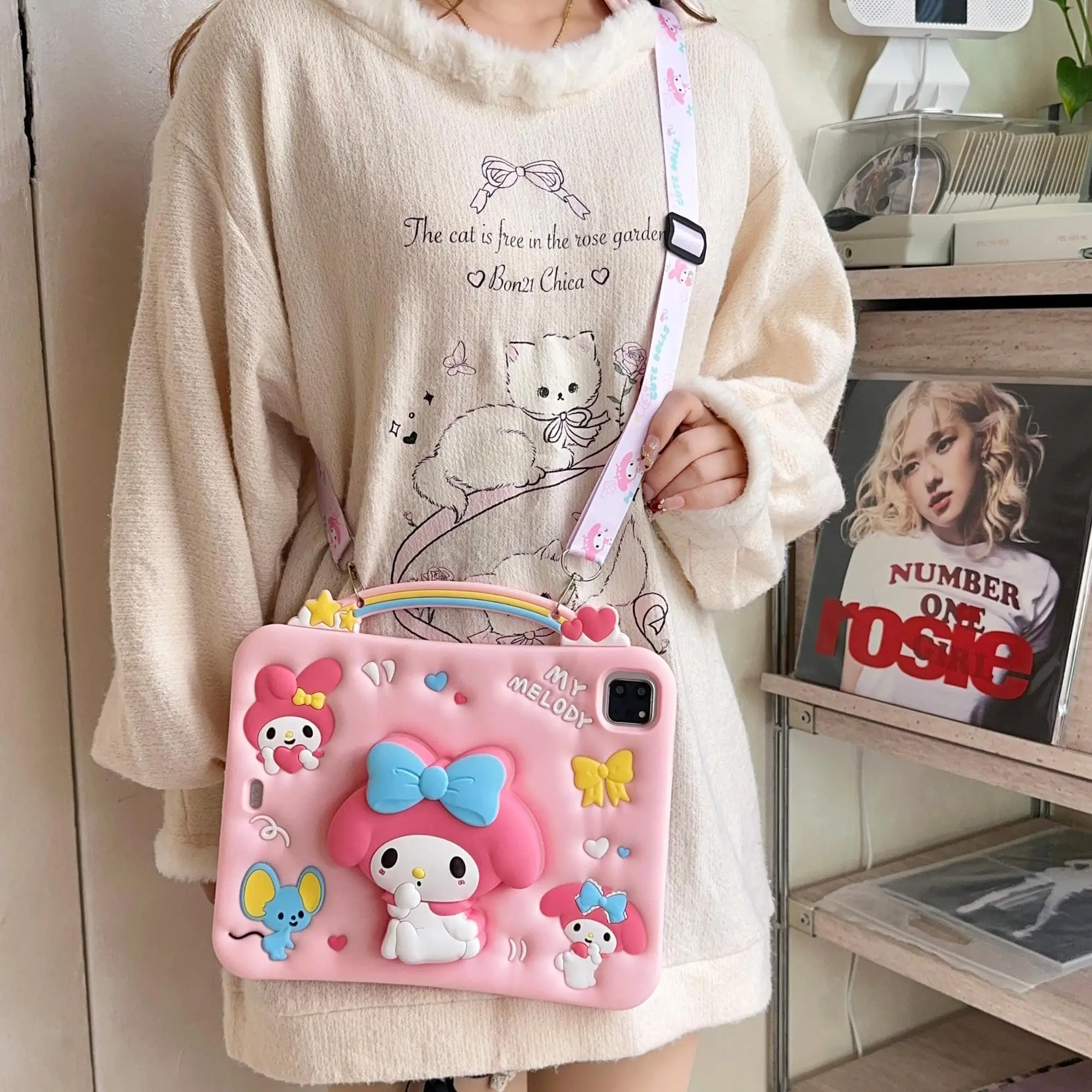 Kawaii Sanrio HelloKitty Leopard Bow Soft Cover for IPad 10.2 11 Air7 Cute Anime Cartoon Durable Breathable Lightweight Gifts view 4