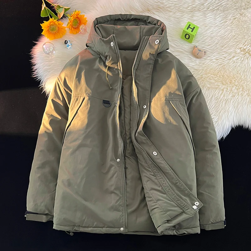 

Outdoor Fishing Hooded Parkas Windproof and Waterproof Down Rain Jacket Solid Color Oversize Winter Coat Warm Puffer Jacket