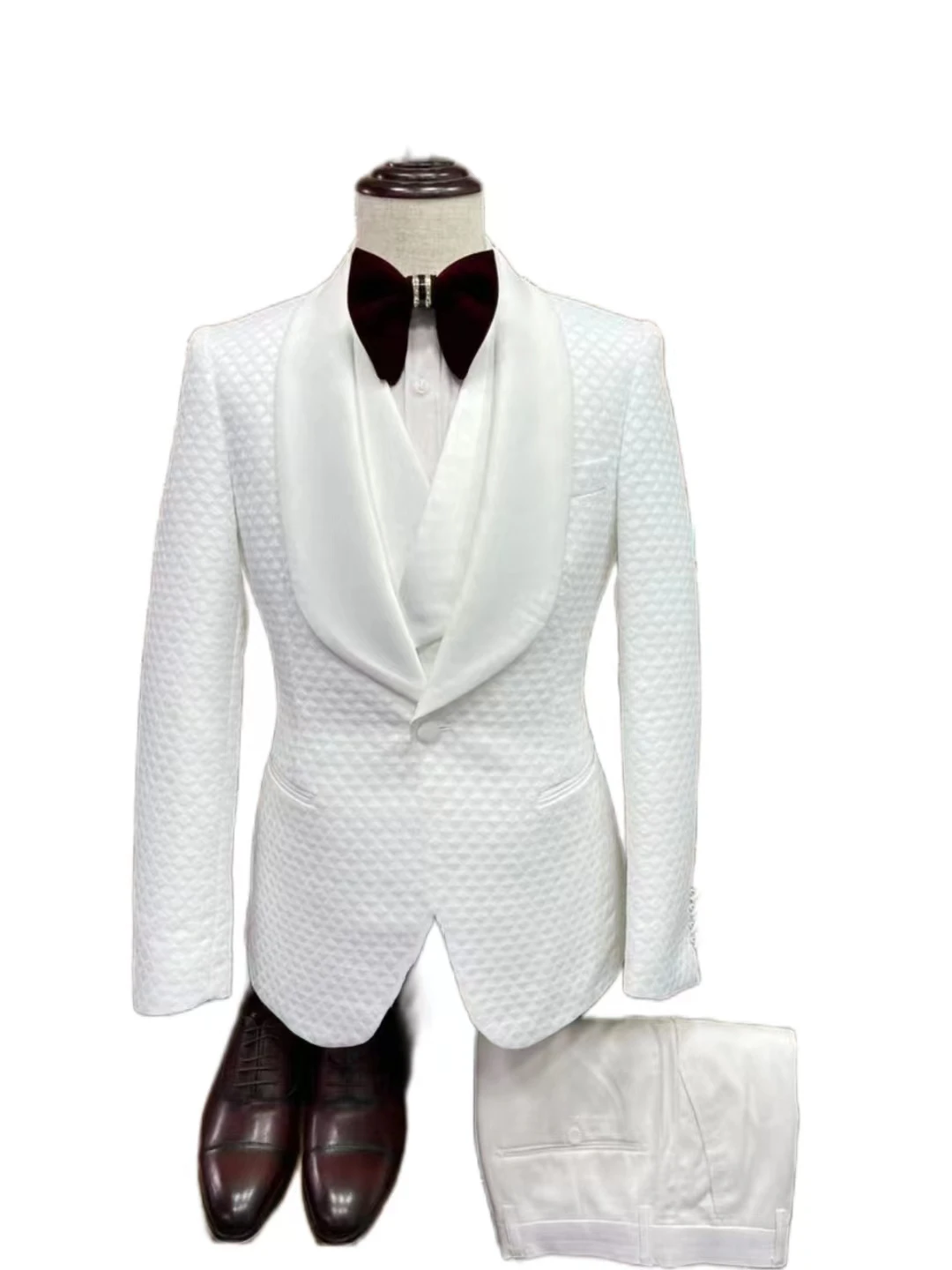 

Custom Formal White jacquard wedding suit for men Fashion groom prom Blazer tuxedo classics trajes de hombre costume homme 남자 양복