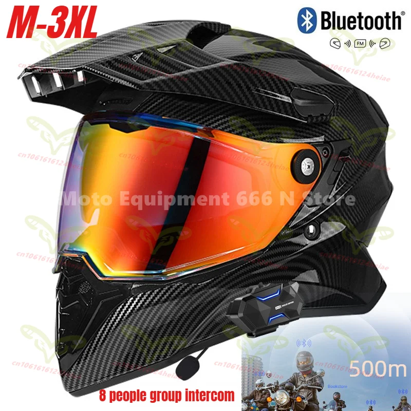 

8-person Group Intercom Dual Lens Bluetooth Rally Helmet Motorcycle Kart Off-road Helmet Dot Certified casco moto