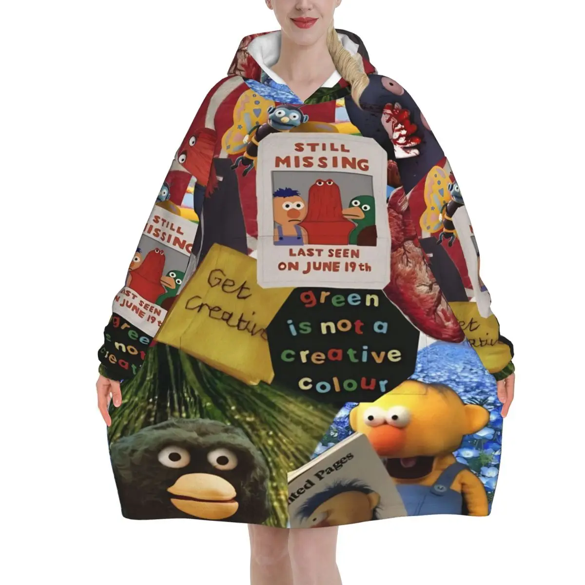 Don't Hug Me I'm Scared Wearable Blanket Hoodie  Warm Cozy Oversize Blanket Sweatshirt Thick Fleece Hooded Blanket with Pocket