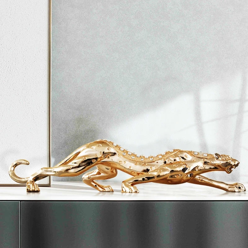 Animal Leopard Statue Ornaments, Golden Leopard Sculpture, Luxury Artworks Desktop Decoration, Creative Crafts Decor, Customized