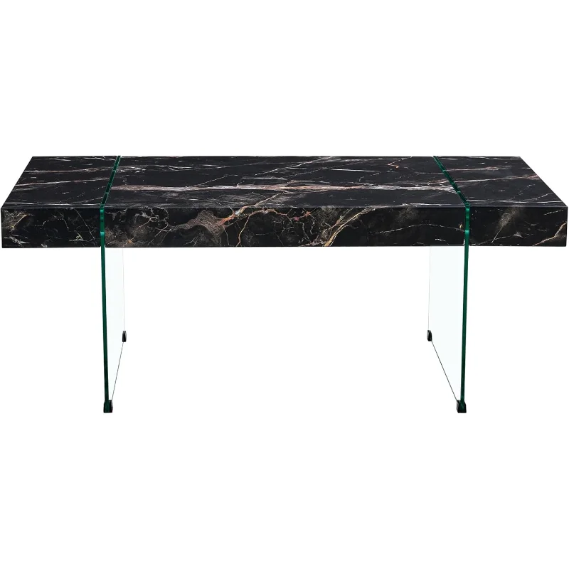 Black Marble-Patterned Mdf Coffee Table with Tempered Glass Legs.Suitable for Living Room.It Can Be Used Not Only as a Coffee Ta