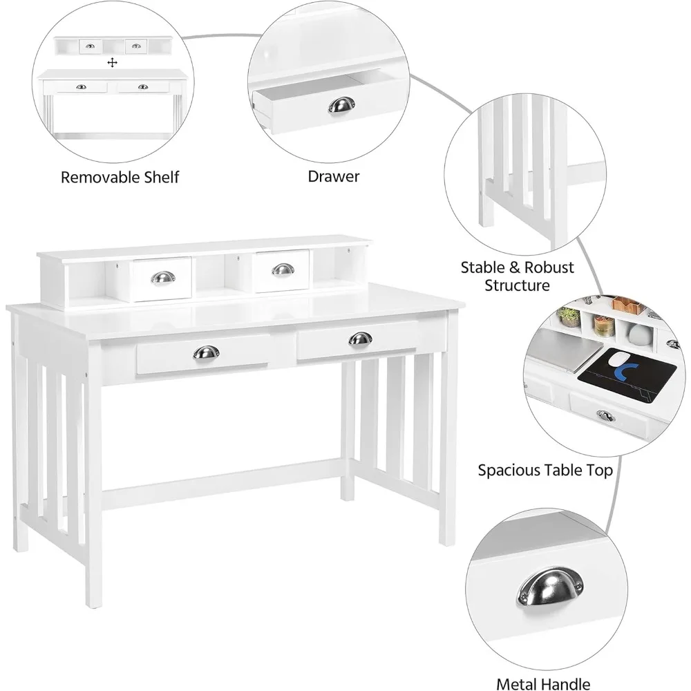 Белый компьютерный стол 41,7 дюйма с 4 ящиками и местом для хранения, 2-х ярусный стол для домашнего офиса, рабочая станция с подставкой для монитора