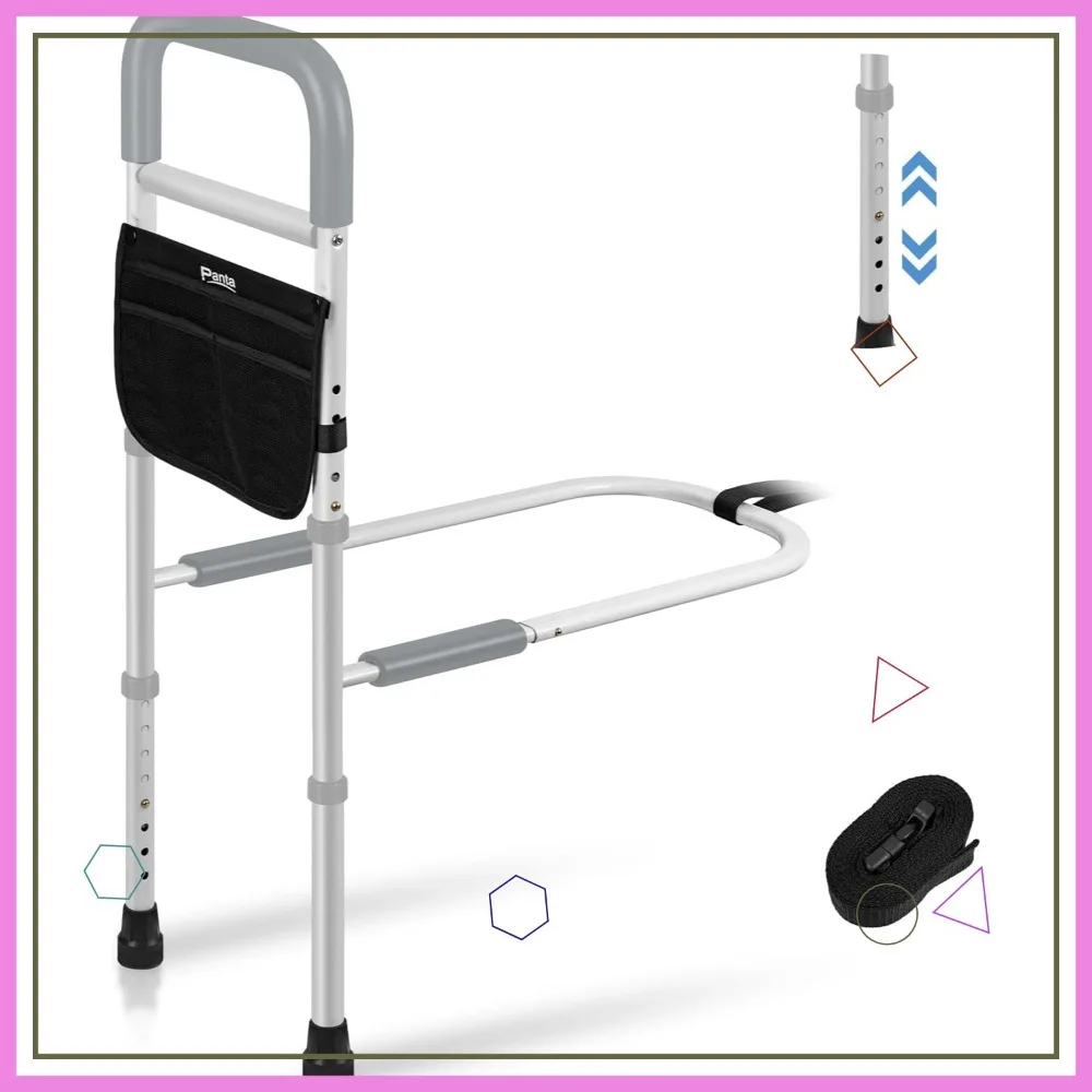 قضبان أمان للسرير قابلة للتعديل لكبار السن، رمادي - سهلة التركيب، قبضة غير قابلة للانزلاق، تدعم 350 رطلاً