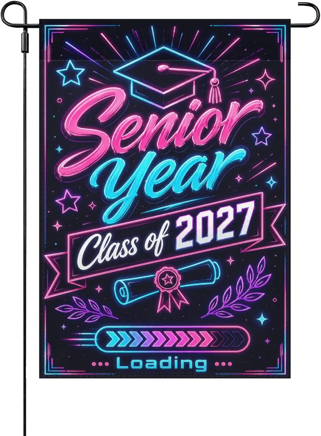 Class of 2027 Garden Flag | Graduation Yard Decor for Senior Year , Modern Neon Graduation Decoration for Front Porch Lawn a uui